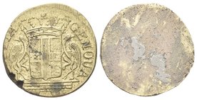 Dogi Biennali, 1528-1797. III Fase, 1637-1797.
Peso Monetale della Doppia di Genova.
Æ gr. 6,28
Dr. DOPPIA GENOUA. Stemma coronato su mensola sorre...