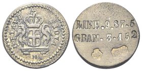 Dogi Biennali, 1528-1797. III Fase, 1637-1797.
Peso Monetale della 12 Lire di Genova dopo il 1793.
Æ gr. 3,15
Dr. OTTAVO - GENOVA. Stemma coronato ...