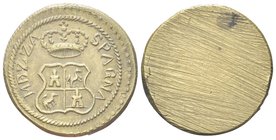 Carlo III di Borbone, Re di Spagna 1759-1788.
Peso Monetale della Mezza Doppia di Spagna.
Æ gr. 13,44
Dr. MEZZA - SPAGNA. Stemma coronato con le ar...