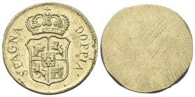 Carlo III di Borbone, Re di Spagna 1759-1788.
Peso Monetale della Doppia di Spagna.
Æ gr. 13,44
Dr. DOPPIA - SPAGNA. Stemma coronato con le armi di...