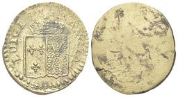 Durante Luigi XVI di Borbone, 1774-1793.
Peso monetale del Luigi di Francia.
Æ gr. 7,62
Dr. LUIGI DI - FRANCIA. Stemma bipartito coronato.
Rv. Ane...