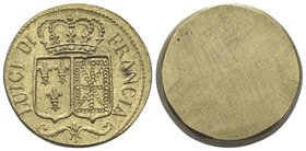 Durante Luigi XVI di Borbone, 1774-1793.
Peso monetale del Doppio Luigi di Francia.
Æ gr. 15,23
Dr. LUIGI DI - FRANCIA. Stemma bipartito coronato....