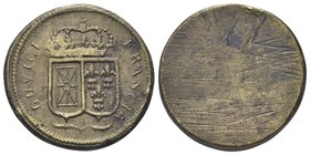 Durante Luigi XVI di Borbone, 1774-1793.
Peso monetale del Luigi di Francia.
Æ gr. 7,58
Dr. LUIGI - FRANCIA. Stemma bipartito coronato.
Rv. Anepig...