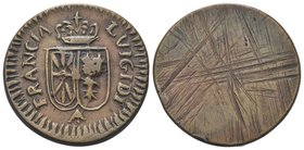 Durante Luigi XVI di Borbone, 1774-1793.
Peso monetale del Luigi di Francia.
Æ gr. 7,54
Dr. LUIGI D I- FRANCIA. Stemma bipartito coronato.
Rv. Ane...