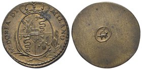 Durante Maria Teresa d’Asburgo, Imperatrice e Duchessa di Milano, 1740-1780.
Peso della Mezza Doppia di Milano.
Æ gr. 6,28
Dr. M DOBLA - DI MILANO....