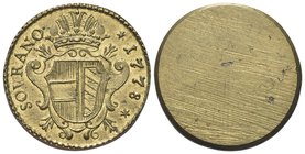 Durante Maria Teresa d’Asburgo, Imperatrice e Duchessa di Milano, 1740-1780.
Peso 1778 monetale della Sovrana d’oro.
Æ gr. 11,10
Dr. SOVRANO - 1778...