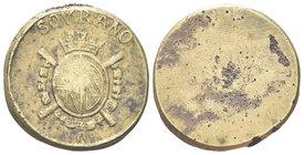 Periodo tra Giuseppe II e Fracesco II, 1780-1797.
Peso monetale della Sovrana d’oro.
Æ gr. 11,08
Dr. SOVRANO. Stemma coronato.
Rv. Liscio.
Mazza ...