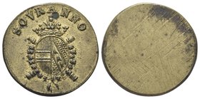 Periodo tra Giuseppe II e Fracesco II, 1780-1797.
Peso monetale della Mezza Sovrana.
Æ gr. 5,53
Dr. SOVRANNO. Stemma coronato.
Rv. Liscio.
Mazza ...