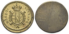 Periodo tra Giuseppe II e Fracesco II, 1780-1797.
Peso monetale della Mezza Sovrana.
Æ gr. 5,56
Dr. MEZZO - SOVRANO. Stemma coronato.
Rv. Liscio....