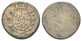 Filippo IV di Spagna, 1621-1665.
Peso monetale del Mezzo Real. 
Æ gr. 1,77
Dr. Stemma ovale coronato con le armi di Castilla e di Leon.
Rv. Liscio...