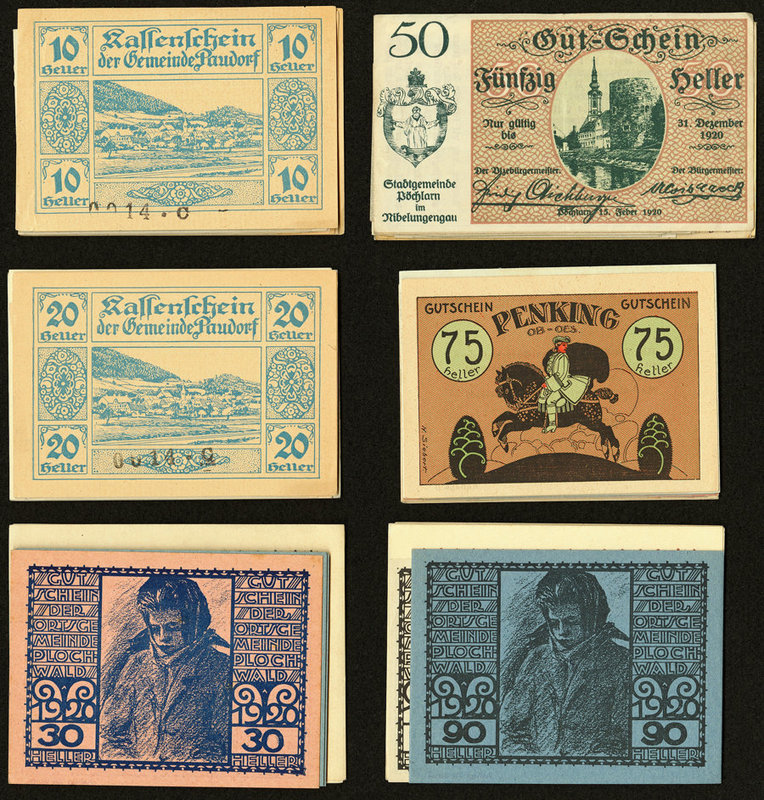 A Selection of 139 Notgeld Notes from Austria ca. 1920s About Uncirculated or be...