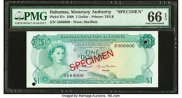 Bahamas Monetary Authority 1 Dollar 1968 Pick 27s Specimen PMG Gem Uncirculated 66 EPQ. Two POCs.

HID09801242017
