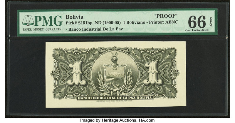 Bolivia Banco Industrial de La Paz 1 Boliviano ND (1900-05) Pick S151bp Back Pro...