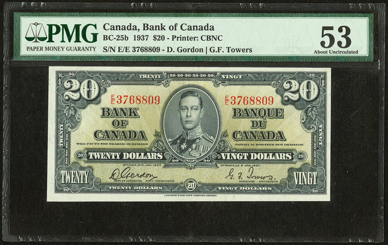 Canada Bank of Canada $20 2.1.1937 BC-25b PMG About Uncirculated 53. 

HID098012...
