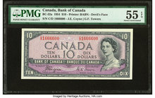 Canada Bank of Canada $10 1954 BC-32a Devil's Face with Fancy Serial Number PMG About Uncirculated 55 EPQ. Devil's face variety with serial number 166...
