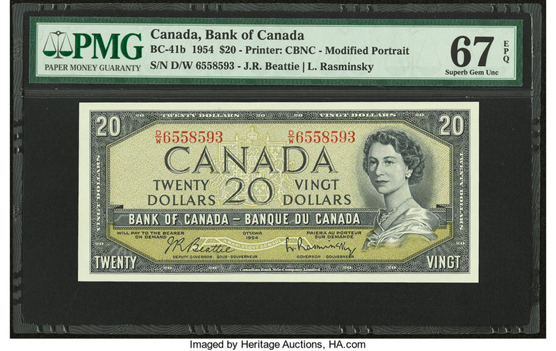 Canada Bank of Canada $20 1954 BC-41b PMG Superb Gem Unc 67 EPQ. 

HID0980124201...