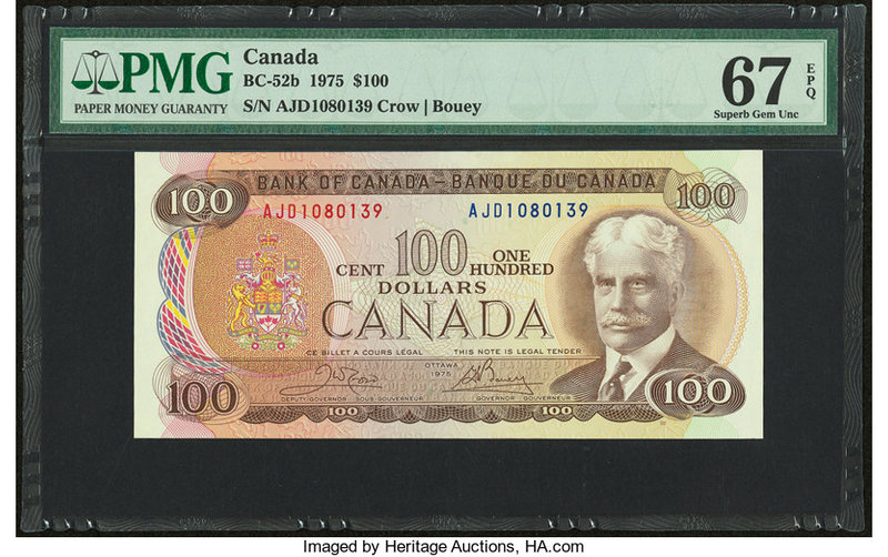 Canada Banque du Canada $100 1975 BC-52b PMG Superb Gem Unc 67 EPQ. 

HID0980124...