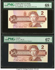 Canada Bank of Canada $2 1986 BC-55b; BC-55c-i Two Examples PMG Superb Gem Unc 68 EPQ; Superb Gem Unc 67 EPQ. 

HID09801242017