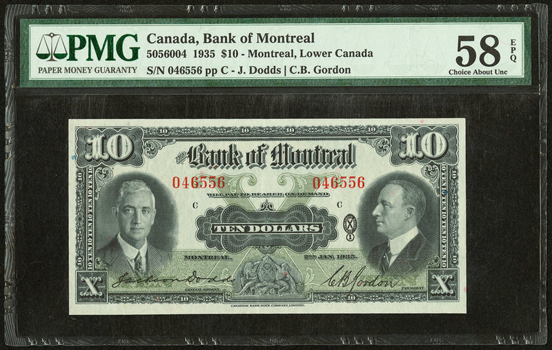 Canada Bank of Montreal $10 2.1.1935 Ch.# 505-60-04 PMG Choice About Unc 58 EPQ....