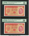 Cape Verde Banco Nacional Ultramarino 100 Escudos 16.6.1958 Pick 49a Two Consecutive Examples PMG Choice About Unc 58. 

HID09801242017
