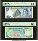 Cayman Islands Currency Board 1 Dollar 1971 (ND 1972) Pick 1b PMG Choice Uncirculated 64 EPQ; Belize Central Bank 1 Dollar 1.7.1983 Pick 43 PMG Gem Un...