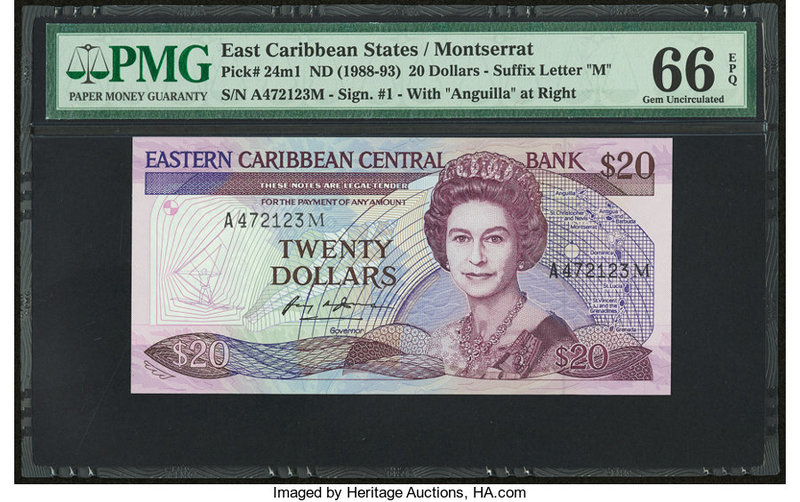 East Caribbean States Central Bank, Montserrat 20 Dollars ND (1988-93) Pick 24m1...