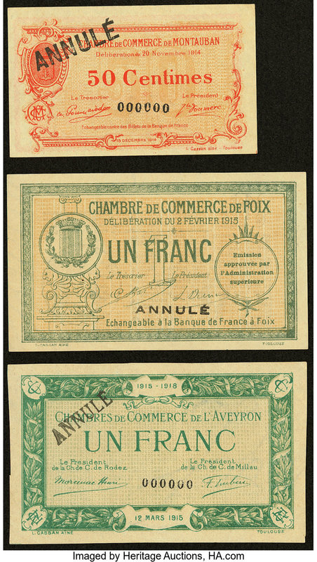 A Trio of World War I Era Municipal Scrip Issues from France. About Uncirculated...