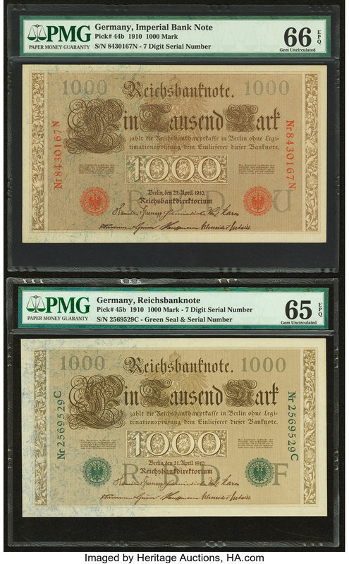 Germany Imperial Bank Note 1000 Mark 21.4.1910 Pick 44b PMG Gem Uncirculated 66 ...
