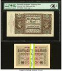 Germany Reichsbanknote 2 Millionen Mark 23.7.1923 Pick 89a PMG Gem Uncirculated 66 EPQ; Germany Reichsbanknote 50 Millionen Mark (27) 1923 Pick 109a C...