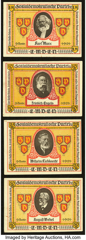 Germany Notgeld - Sozial Demokratische Partei 10; 25; 50 Pfennig; 1 Mark 9.11.19...