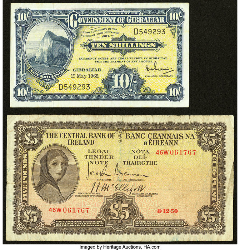Gibraltar Government of Gibraltar 10 Shillings 1.5.1965 Pick 17 Fine-Very Fine; ...