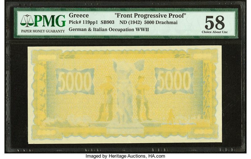 Greece German Occupation 5000 Drachmai ND (1942) Pick 119pp1 "Front Progressive ...