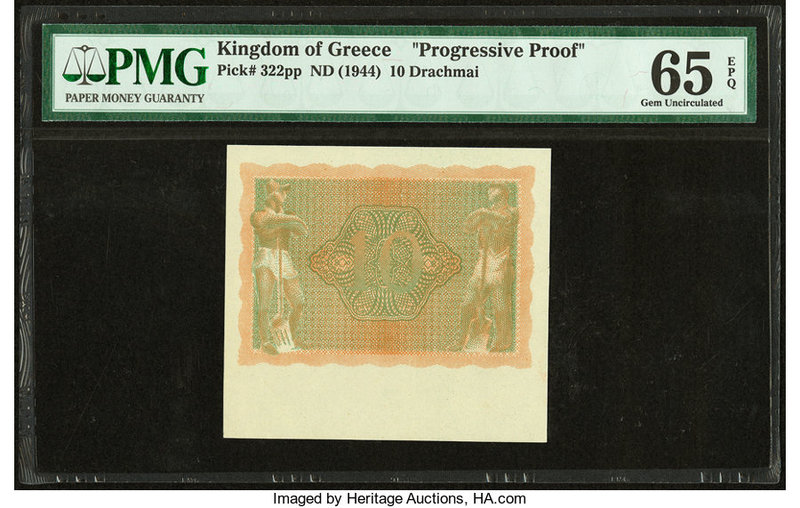 Greece Kingdom of Greece 10 Drachmai ND (1944) pick 322pp Progressive Proof PMG ...