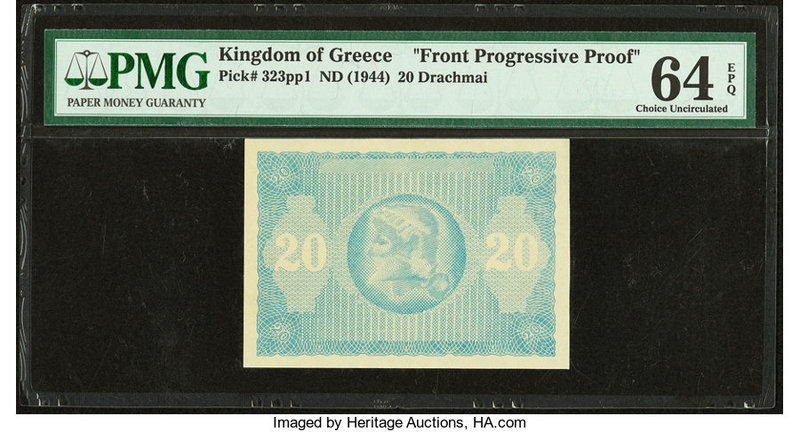 Greece Kingdom of Greece 20 Drachmai ND (1944) Pick 323pp1 Front Progressive Pro...