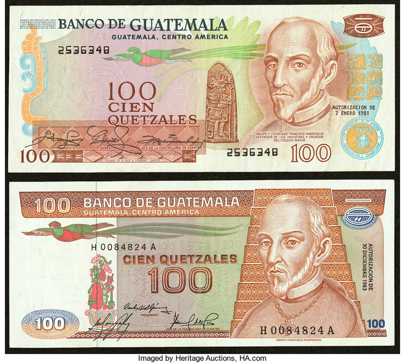 Guatemala Banco de Guatemala 100 Quetzales 7.1.1981 Pick 64c Very Fine. Guatemal...