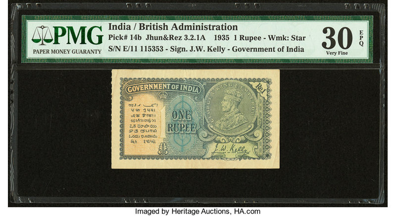 India Government of India 1 Rupee 1935 Pick 14b Jhun3.2.1A PMG Very Fine 30 EPQ....