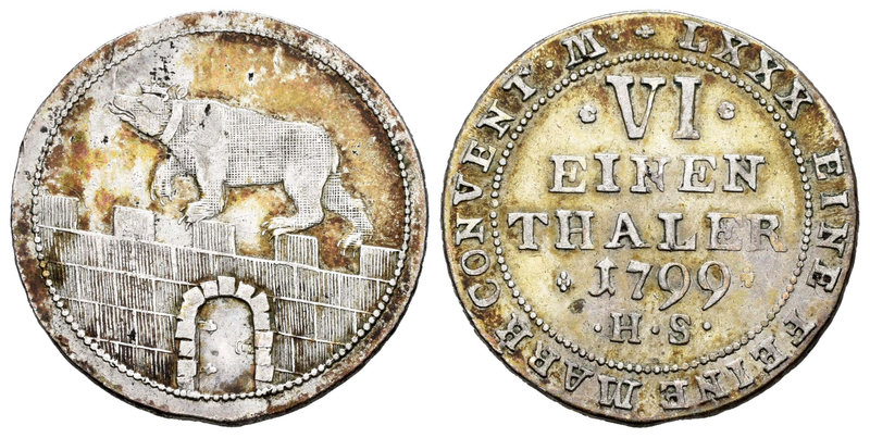 Alemania. Anhalt-Bernburg. 1/6 thaler. 1799. HS. (Km-69). Ag. 4,94 g. MBC+. Est....