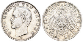 Alemania. Bavaria. Otto I. 3 marcos. 1911. Munich. D. (Km-996). Ae. 16,58 g. Ligeramente limpiada. EBC-. Est...30,00.