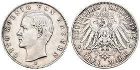 Alemania. Bavaria. Otto I. 3 marcos. 1912. Munich. D. (Km-996). Ag. 16,64 g. MBC+. Est...30,00.