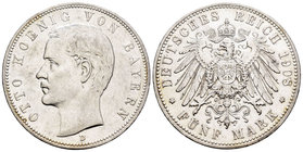 Alemania. Bavaria. Otto I. 5 marcos. 1908. Munich. D. (Km-915). Ag. 27,81 g. Rayitas en anverso. MBC+/EBC-. Est...45,00.