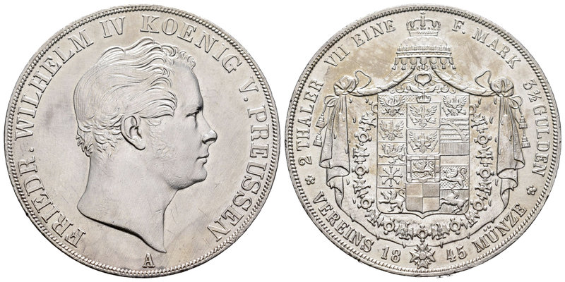 Alemania. Prussia. Friedrich Wilhelm IV. 2 thaler. 1845. A. (Km-440-2). Ag. 37,1...