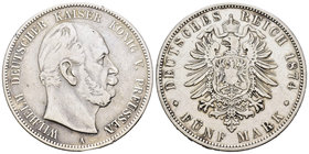 Alemania. Prussia. Wilhelm. 5 marcos. 1874. Berlín. A. (Km-503). Ag. 27,31 g. Limpiada. MBC-. Est...30,00.
