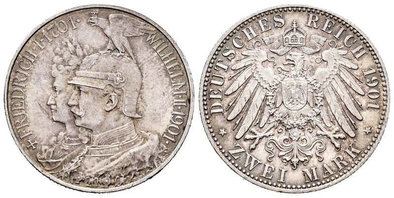 Alemania. Prussia. 2 marcos. 1901. (Km-25). Ag. 11,09 g. 200º Aniversario de rei...