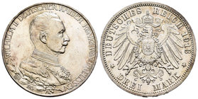 Alemania. Prussia. Wilhelm II. 3 marcos. 1913. Berlín. A. (Km-535). Ag. 16,66 g. Golpe en el canto. EBC/EBC+. Est...40,00.