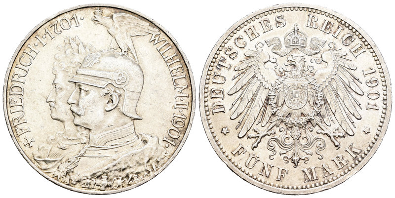 Alemania. Prussia. Wilhelm II. 5 marcos. 1901. (Km-526). Ag. 27,64 g. 200º Anive...