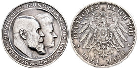 Alemania. Wurttemberg. Wilhelm II. 3 marcos. 1911. Freudenstadt. F. (Km-636). Ag. 16,63 g. Bodas reales de plata. EBC. Est...30,00.