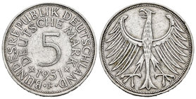 Alemania. 5 marcos. 1951. Frankfurt. F. (Km-112.1). Ag. 11,08 g. MBC-. Est...10,00.