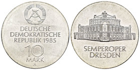 Alemania. 10 marcos. 1985. Berlín. A. (Km-101). Ag. 17,02 g. Restauración Ópera Semper de Dresden. SC-. Est...50,00.