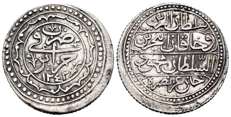 Argelia. Mahmud II. 2 budju. 1242 H (1829). (Km-75). Ag. 9,72 g. MBC+. Est...65,...