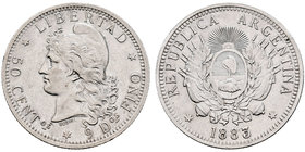 Argentina. 50 centavos. 1883. (Km-28). Ag. 12,45 g. MBC+/EBC-. Est...60,00.